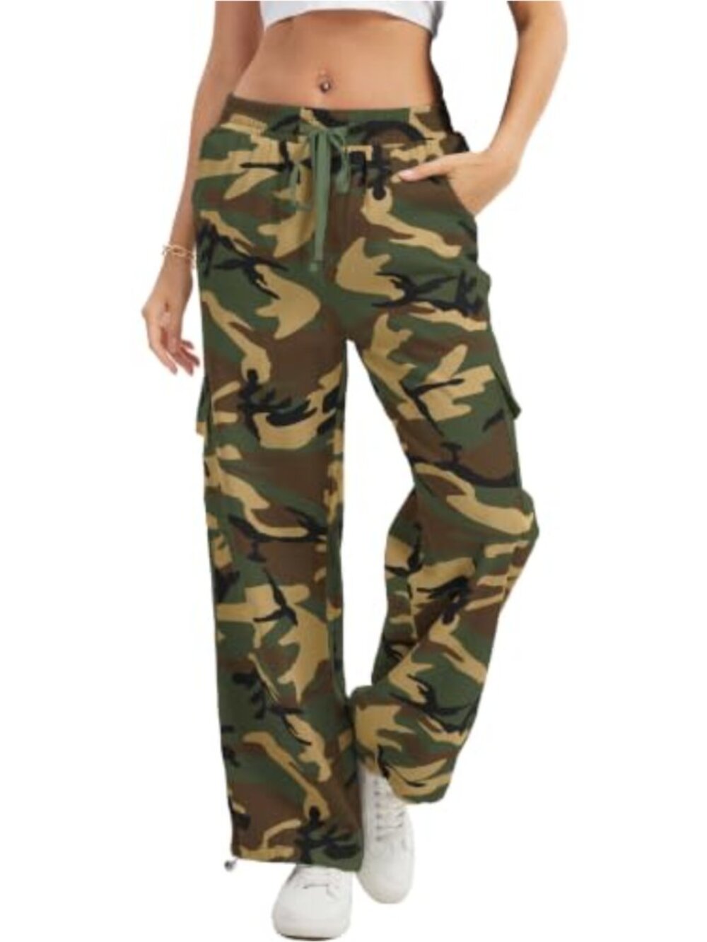 Camo Cargo Pants Women High Waisted Wide Leg Y2K Casual Trousers